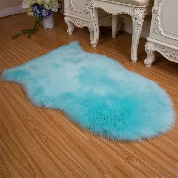 light blue Искусственный овчина мохнатый искусственный мех декоративный ковер для спальни дивана однотонный зеленый белый винный красный черный розовый серый синий - Цвет: light blue