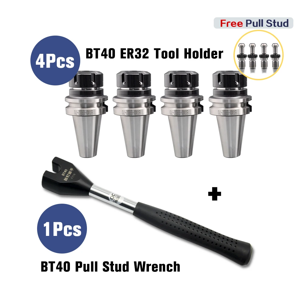 

BT tool holder set 4pcs BT40 ER32 70 tool holder+1pcs BT40 pull stud wrench