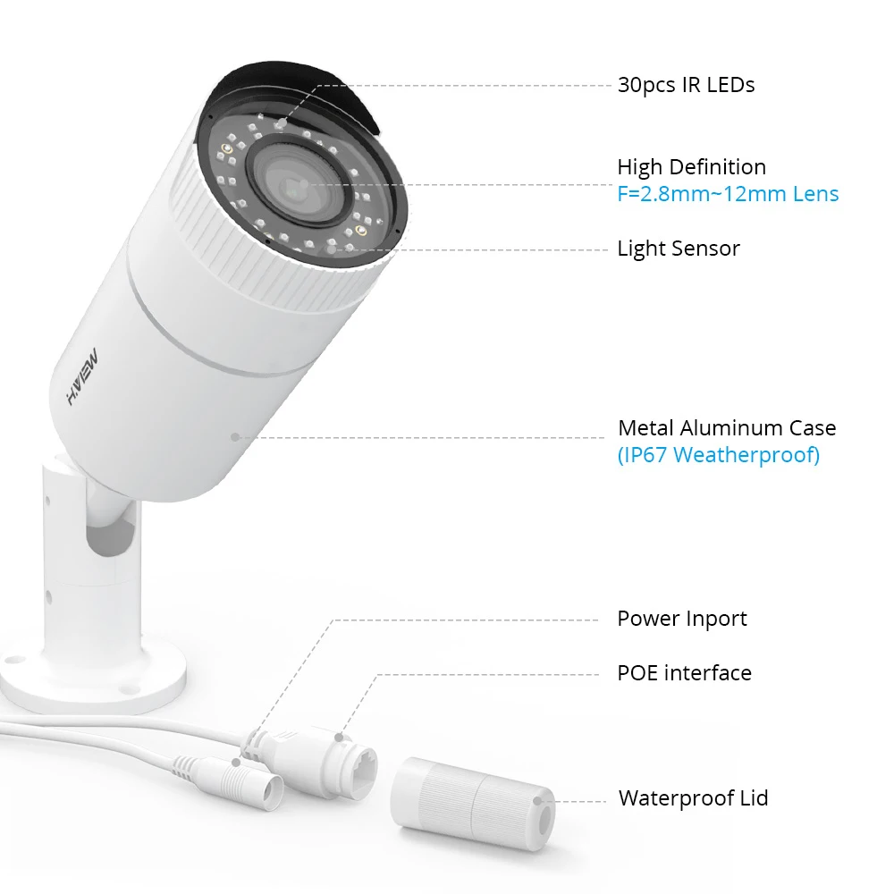 H.VIEW PoE IP камера 8mp H.265 CCTV ip камеры с питанием по POE s Металл 4X оптический зум