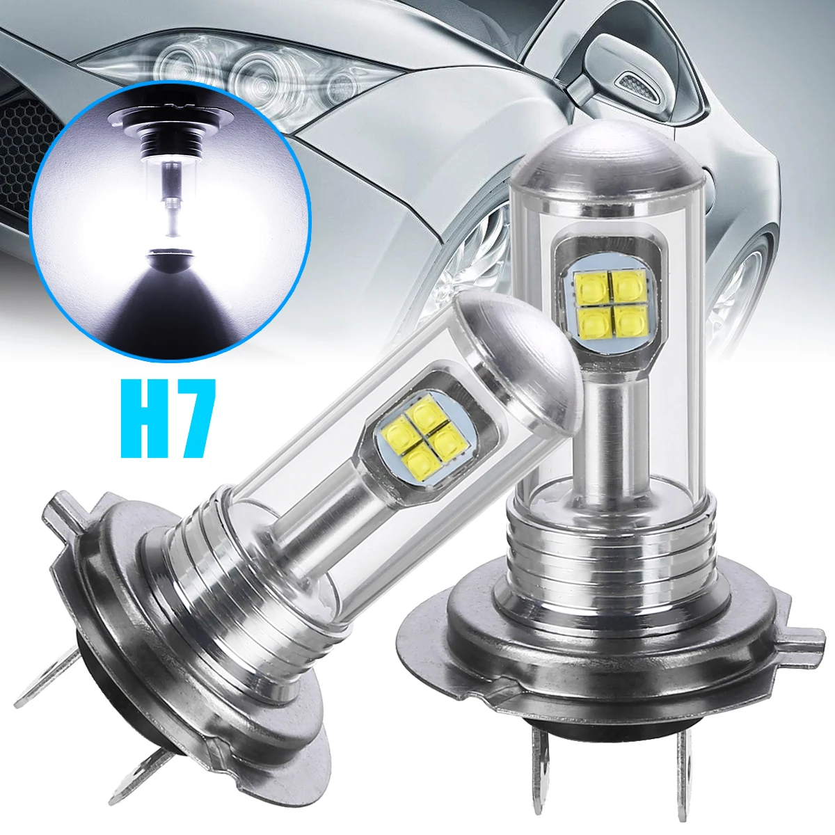 2 шт./компл. 12V 24V H7 головной светильник 80W 3000LM светодиодный Противотуманные фары дневные фары дальнего света лампы 6000K белый 360 градусов светильник подвижной световой луч