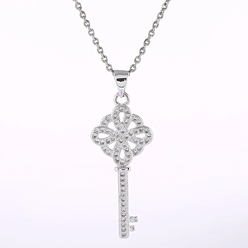 Diy микро проложить ювелирные изделия Сияющий циркон цветок ключ ожерелья