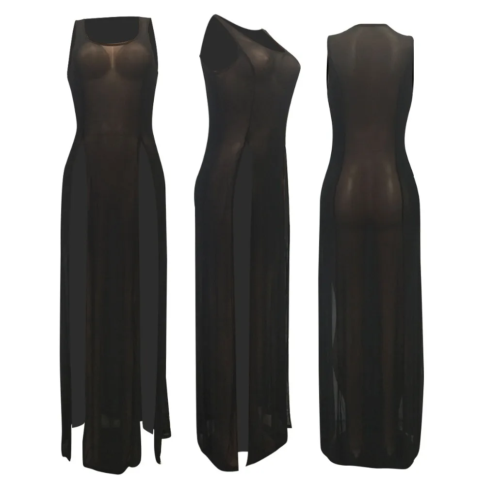 Новинка 2019 прозрачный длинный пляжный бикини с высоким разрезом накидка на