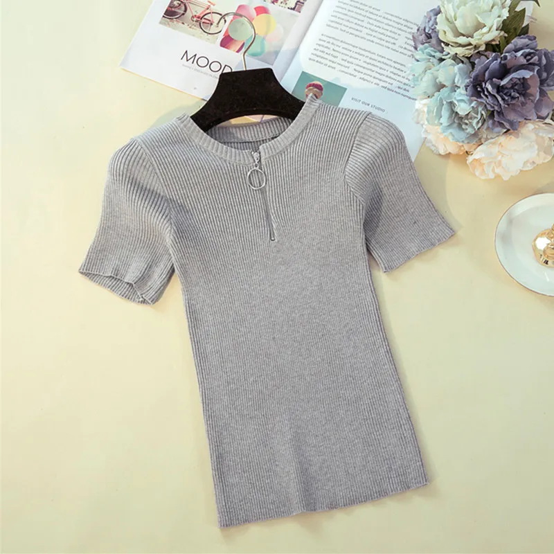 YAGENZ Ladies Korean Women Sweaters And Pullovers Knitted Sweater Summer Tops For 2018 Fashion Zipper O Neck White Top K6 | Женская