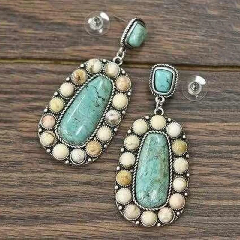 Женские серьги из синего камня в богемном стиле тибетского индийского бирюза