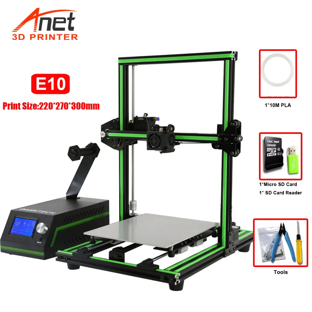 E10 3D Printer Принтер E10 Anet 3d принтер большой размер печати 220*270*300 мм офлайн печать низкая шумная Cura настольный 3D DIY комплект принтера - Цвет: E10 3D Printer