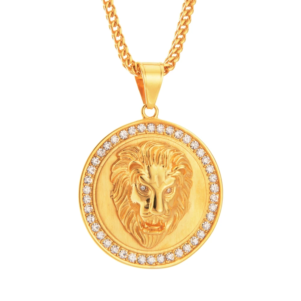 2019 Новый Goofan Hophop лев голова диск Кулон ожерелье из нержавеющей стали модные