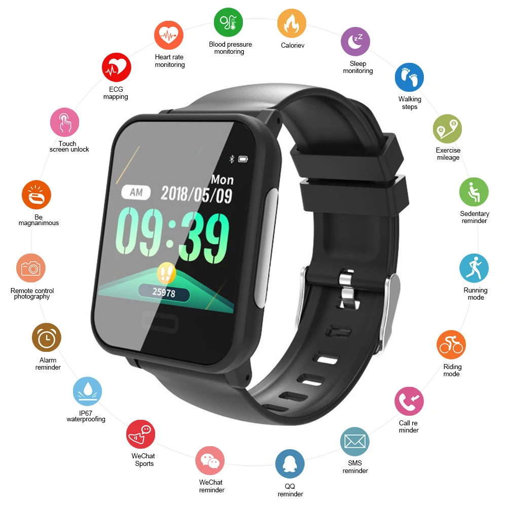 Мужские фитнес часы с монитором артериального давления пульса ЭКГ Смарт