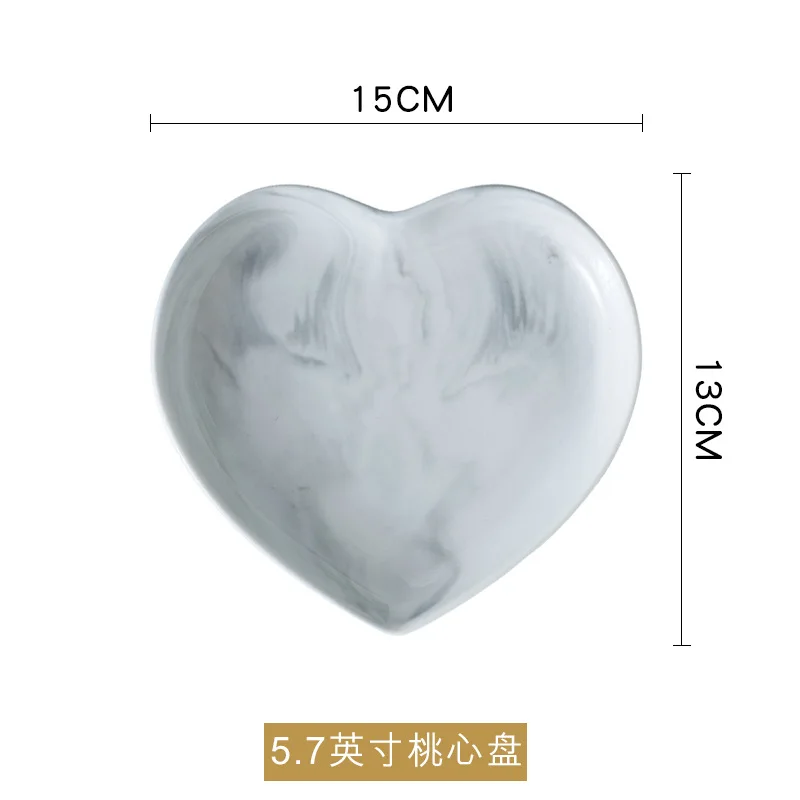 Heart Plate S Мраморная тарелка в форме сердца, миска, ложка, набор, еда, десерт, салат, суп, рамен, миска для лапши, тарелка, керамическая посуда, Сервиз - Цвет: Heart Plate S