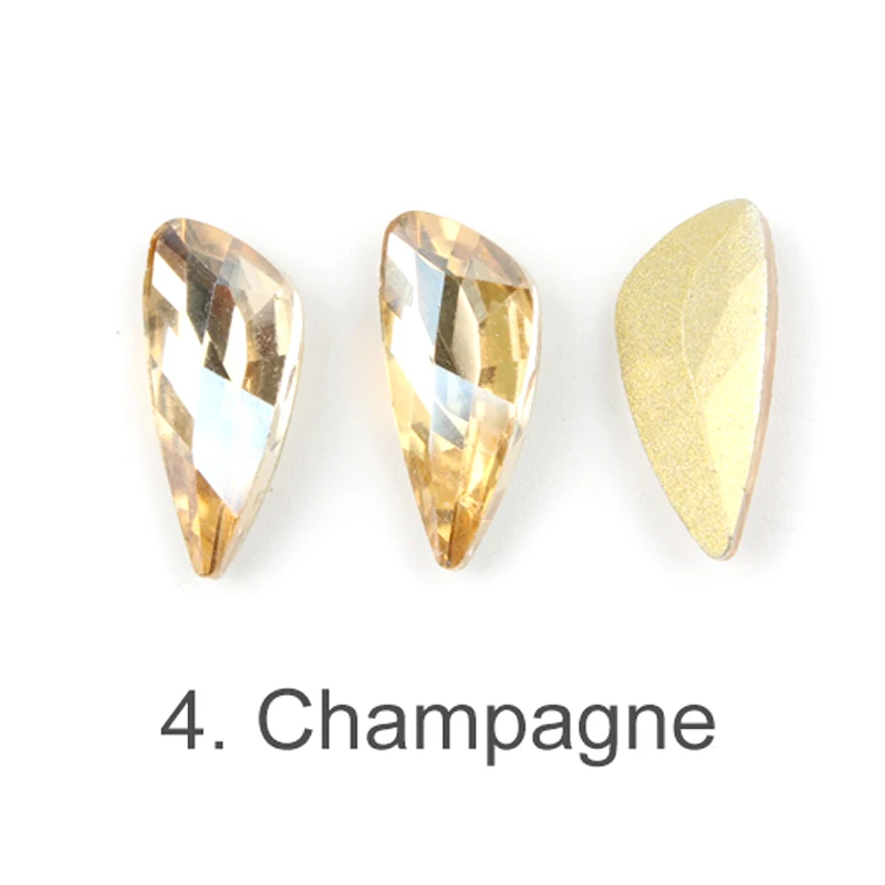 Champagne 30/100 шт Красочный с фигурными крыльями Блестящие Стразы для ногтей Стекло с плоской задней частью 3D со стразами, 5X11 мм нейл-арта украшения - Цвет: Champagne