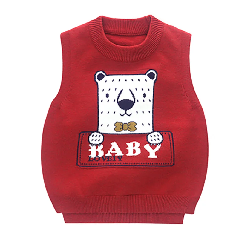 SLKMSWMDJ new autumn and winter children's sweater vest boy girl knit sweater cute cartoon pattern baby comfort vest 15 colors