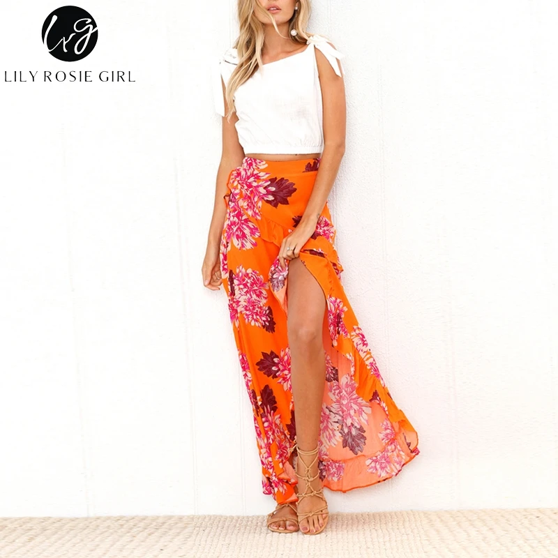 Conmoto Длинная пляжная юбка в стиле бохо с цветочным принтом длинная асимметричная