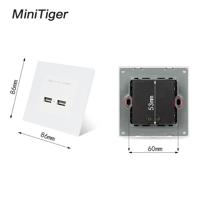 Minitiger настенная панель ПК британская стандартная настенная электрическая розетка двойная с usb-портом и зарядкой порт 5 В 2А Выход