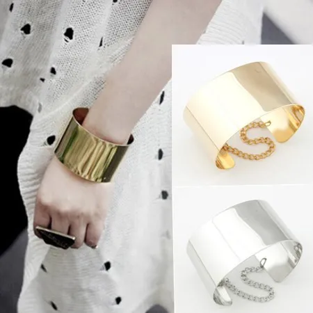 Женские Новые широкие браслеты манжеты и в стиле панк с золотым серебряным
