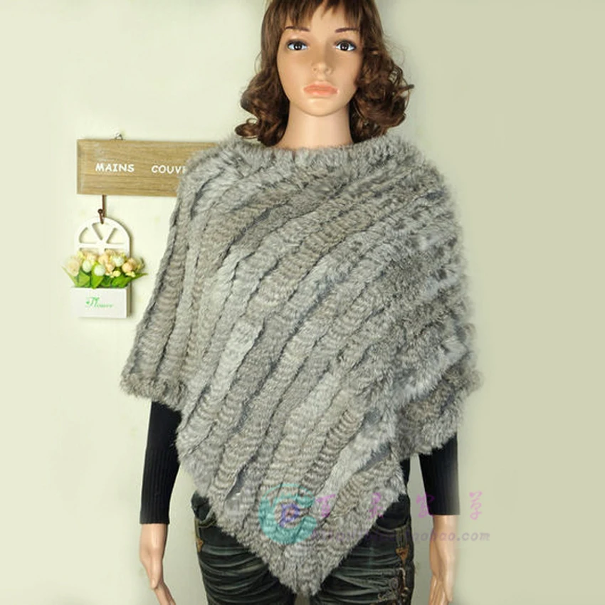 

YCFUR Classic Style Real Fur Stole Poncho Women Knit Rabbit Fur Shawls For Women Winter Warm Scarves Wraps Female