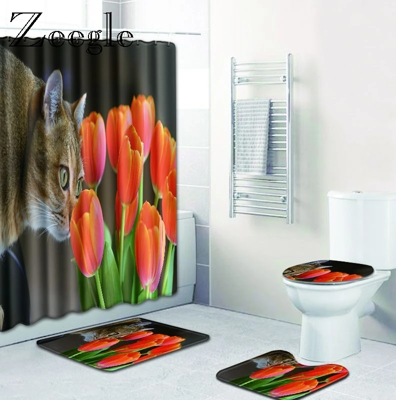Zeegle с рисунком кота Ванная комната коврик комплект из 4 предметов одежды