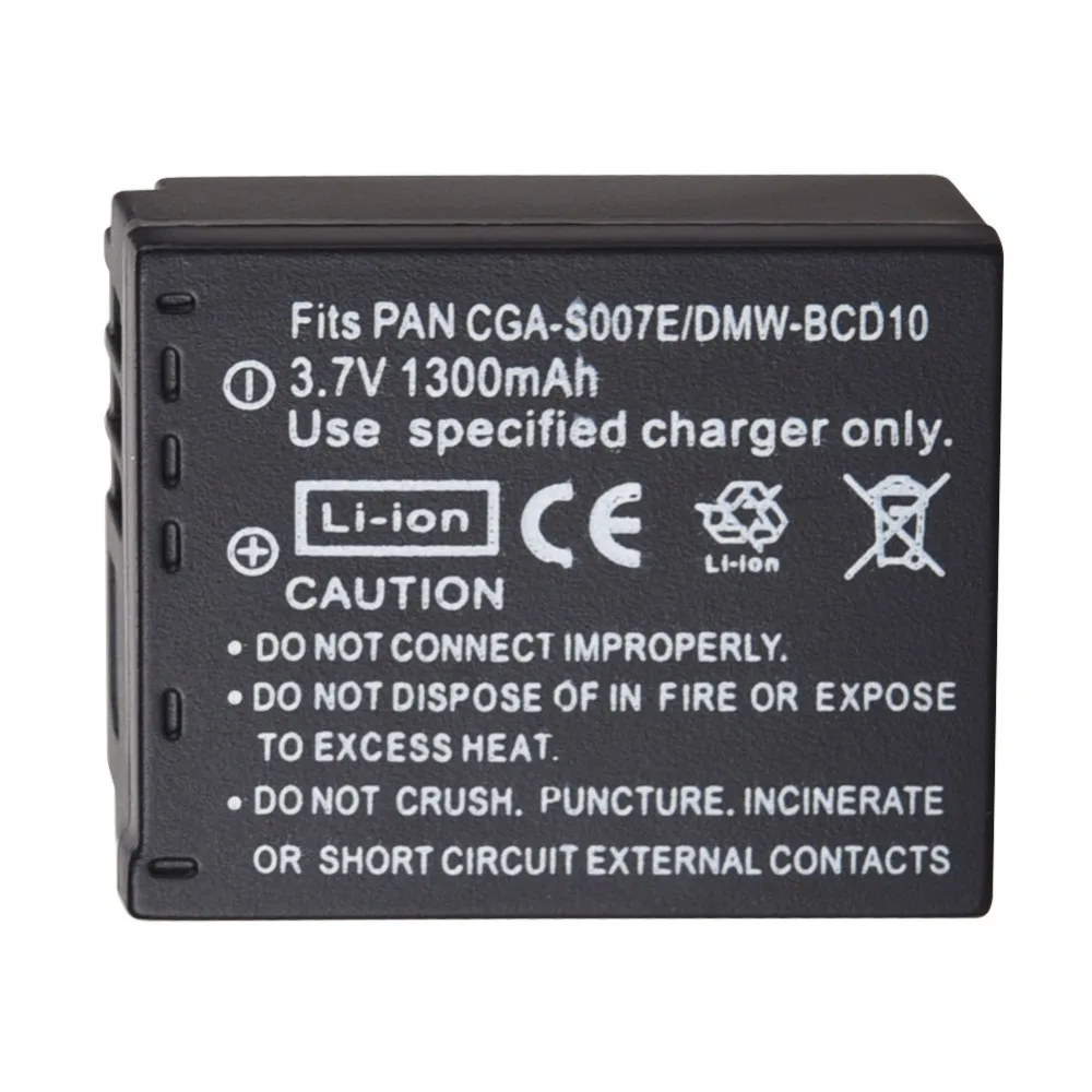 3 7 V 1300mAh CGA-S007 литий-ионная аккумуляторная батарея для Panasonic Lumix DMC TZ1 TZ2 TZ3 TZ4 TZ5 TZ50 TZ15