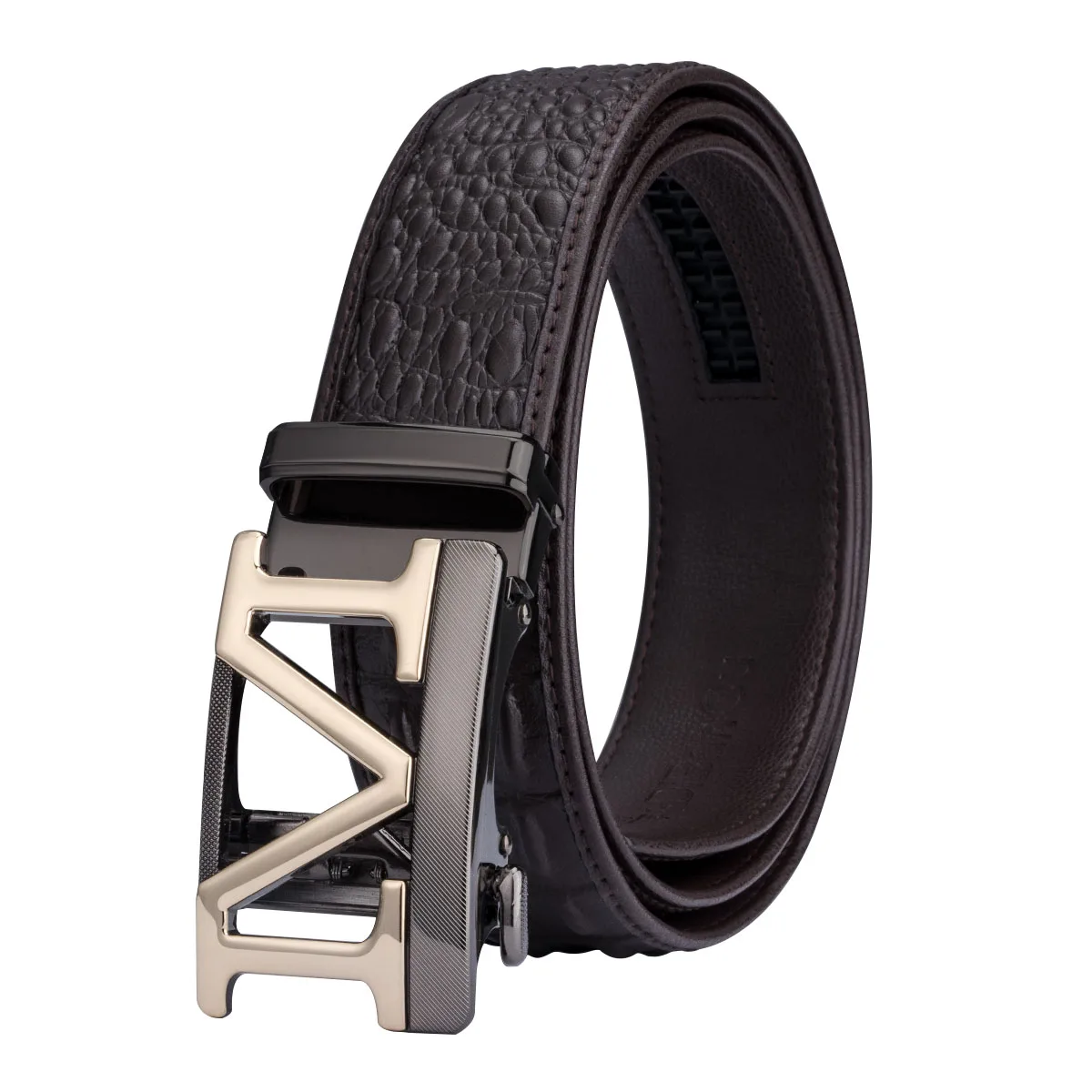 PD-0058-DF-B Hi-Tie, роскошный брендовый мужской ремень, коричневый, Воловья кожа, натуральная кожа, автоматическая пряжка, ремни для мужчин, ковбой, крокодиловый ремень, джинсовый ремень - Цвет: PD-0058-DF-B