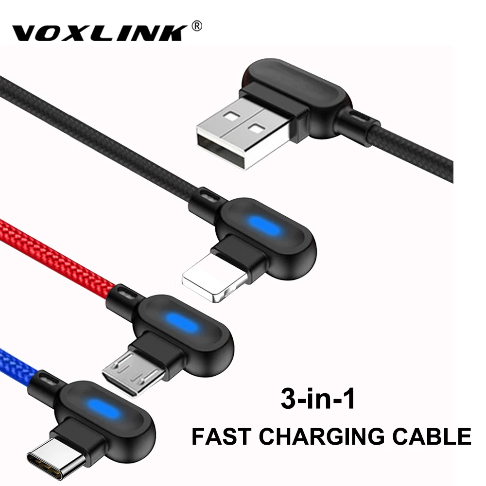 VOXLINK USB кабель 3 в 1 для iPhone XS Max XR X 8 7 зарядное устройство Micro Android TypeC samsung S9 S8