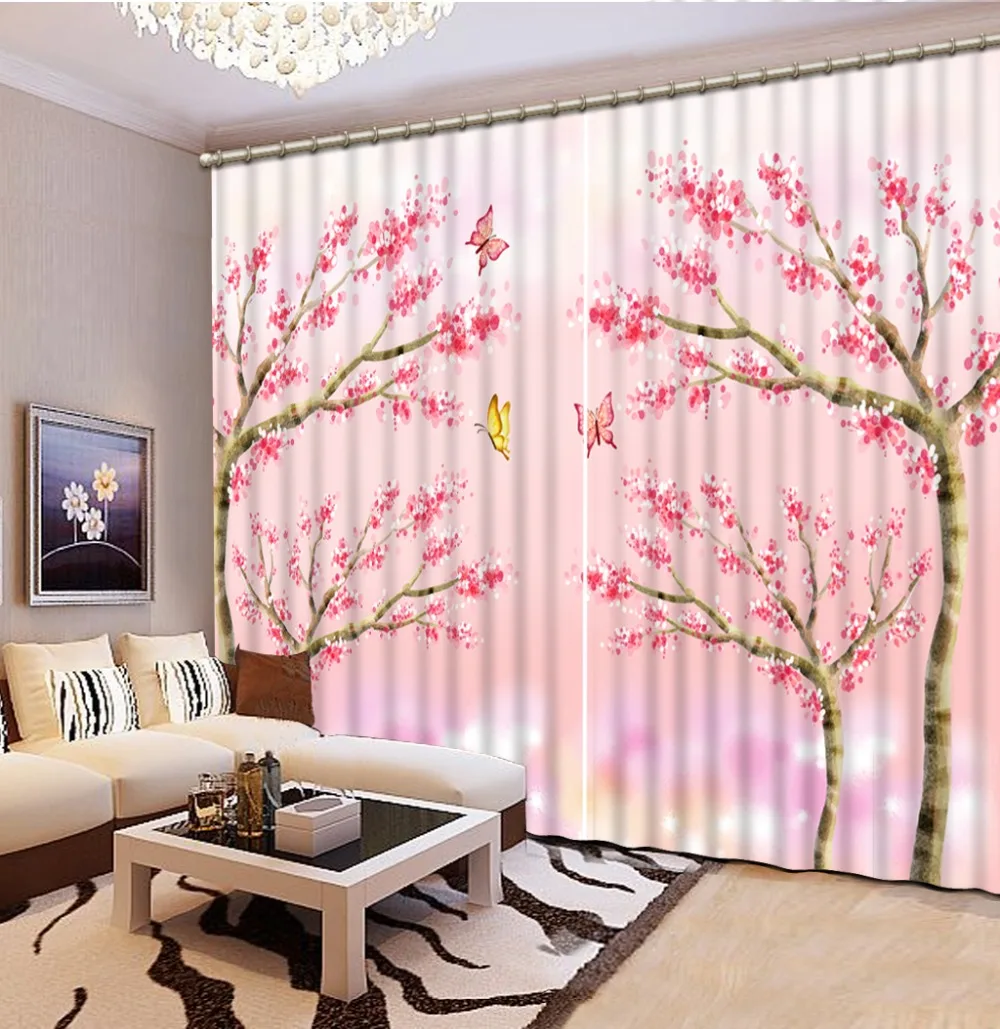 Занавески с рисунком деревьев розовые шторы 3D занавески принтом полиэстер фото