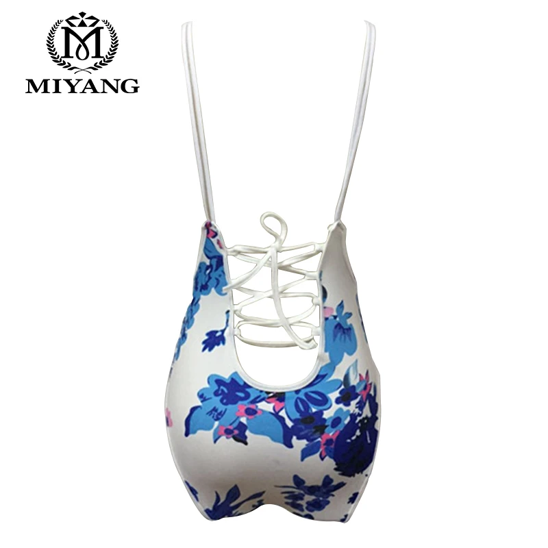 2017 New One Piece Swimsuit Sexy Floral Print Monokini Bandage Swimwear Women Bathing Suit Halter Backless Biquini TankiniRU131 | Спорт и