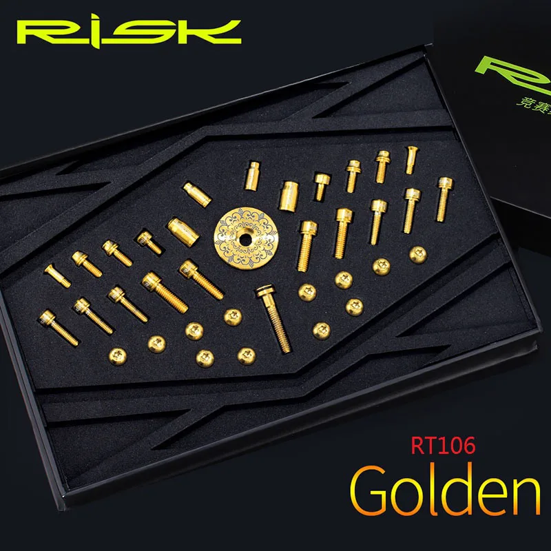 RT106 Gold Риск 36 шт. титановый горный велосипед из сплава общие болты горный винт велосипедный переключатель/тормоз/клетка/крышка клапана/крепежные болты с шайбой - Цвет: RT106 Gold