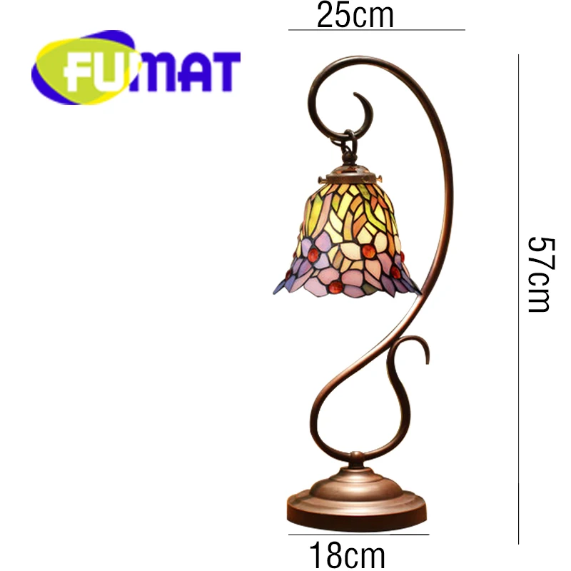 Настольная лампа FUMAT Tiffany светодиодная синяя Роза цветастое стекло