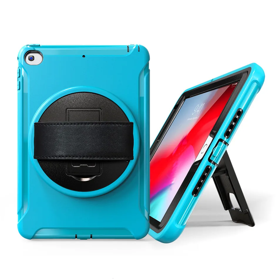 Light blue Защитный чехол для ipad mini 5 mini 5 7,9 '', Чехол для ipad mini 4 с поворотом на 360 градусов с подставкой+ ремешок на руку+ ручка - Цвет: Light blue