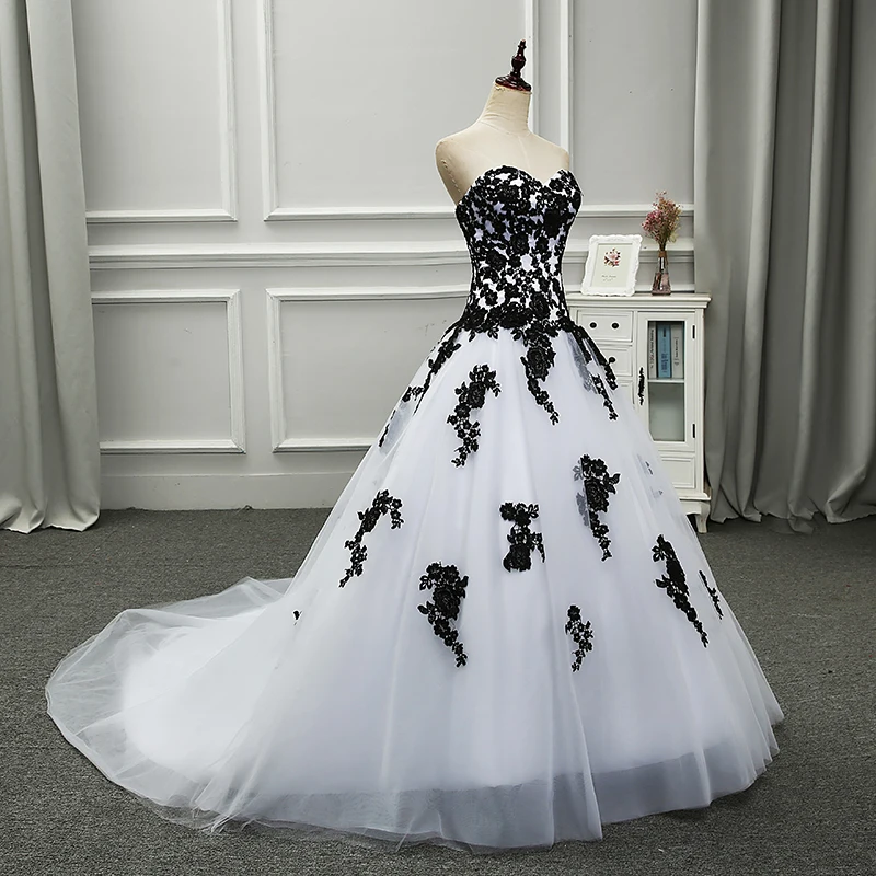 BacklakeGirls Robe De Mariage элегантные белые и черные свадебные платья Аппликация Милая тюлевые Свадебные платья на заказ