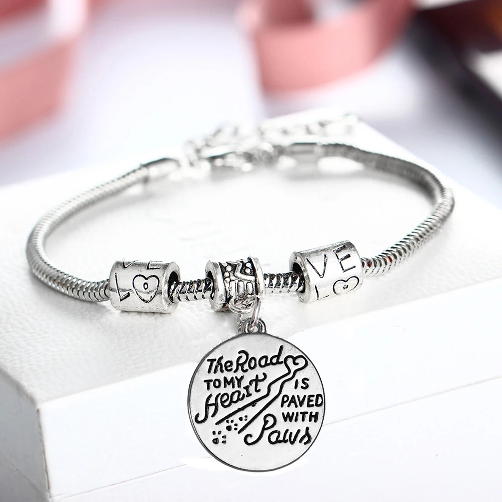 Браслет цепочка с принтом Дорога к моему сердцу лапами|chain bangle|bracelet dogpaw print |