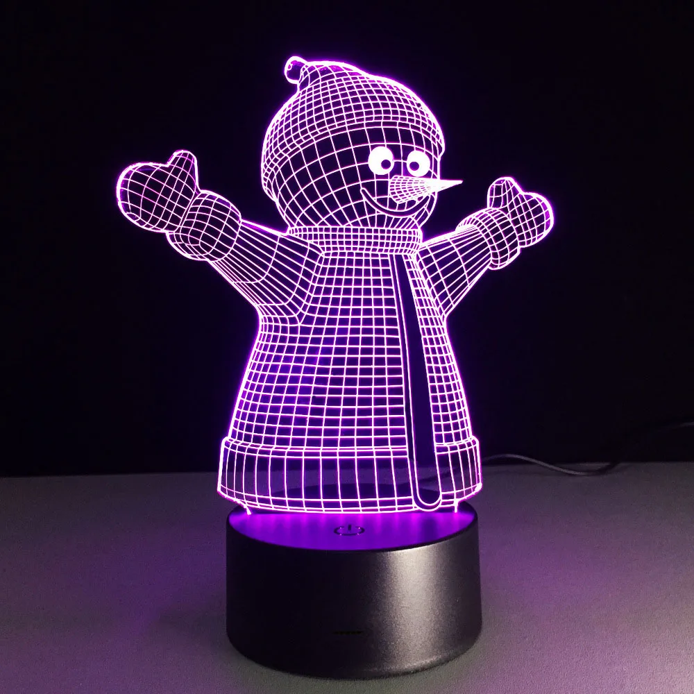 Рождественский Снеговик 3D визуальная иллюзия Лампа USB Ночник детский новогодний