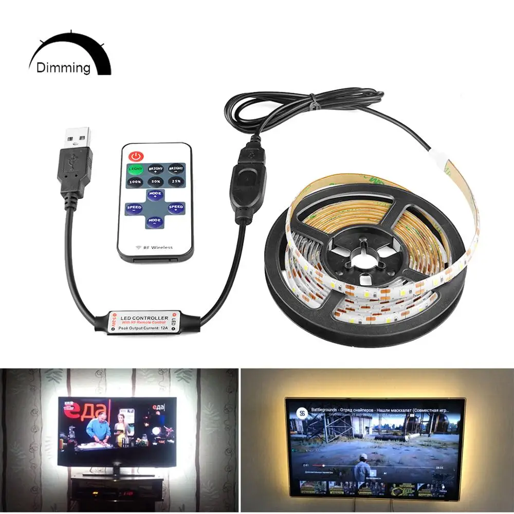 DC 5 V USB светодиодный клейкая лента ТВ подсветка светодиодная лента 2835 белый теплый белый RF пульт дистанционного управления Гибкая Настольная декоративная лампа