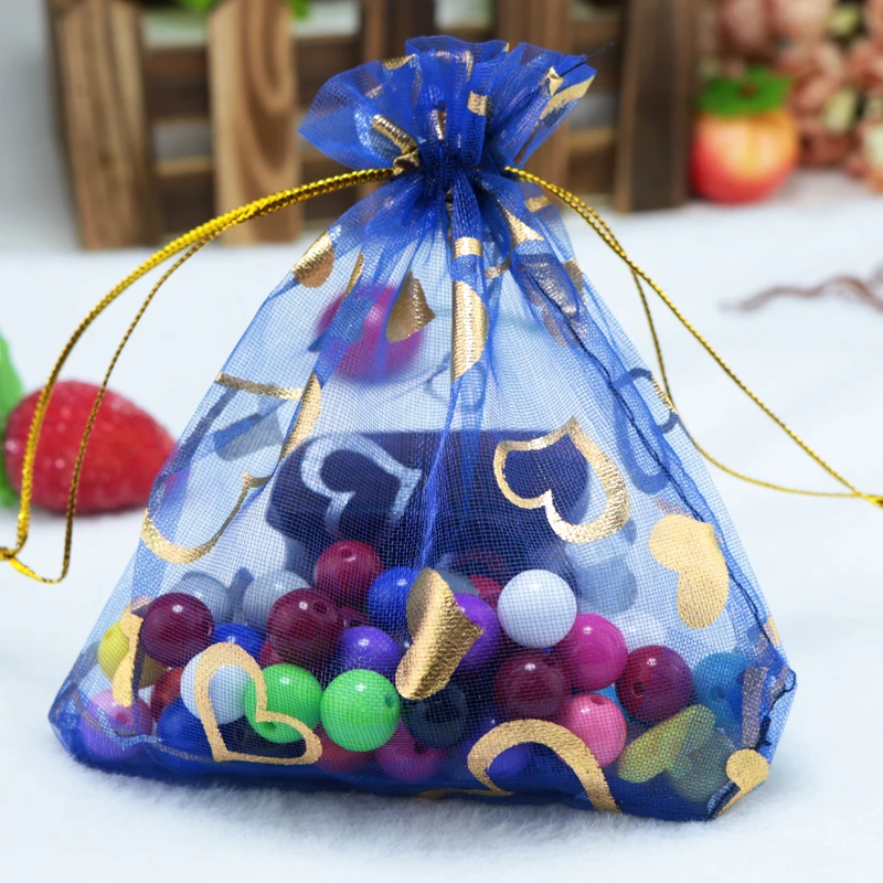 

100pcs/lot Royal Blue Organza Bags 20x30cm Heart Design Wedding Favor Jewelry Toys Cosmetics Packaging Bags Drawstring Gift Bag