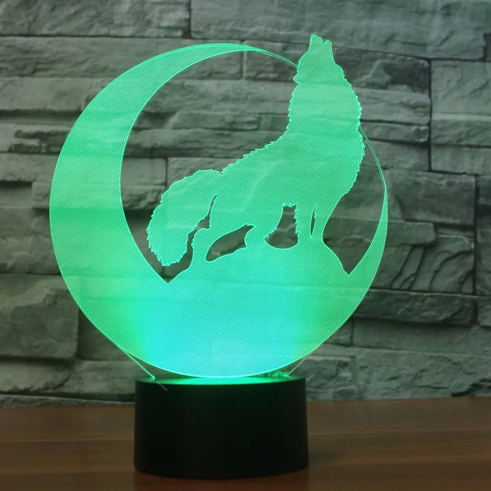 Волк 3D ночник сенсорный выключатель LED 7 цветов Изменение USB настольная лампа для