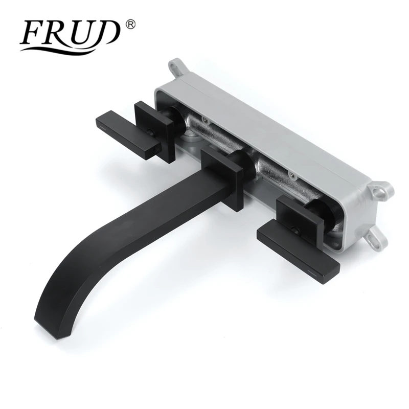 Черный квадратный простой смеситель для раковины Frud матовый настенный с двойной