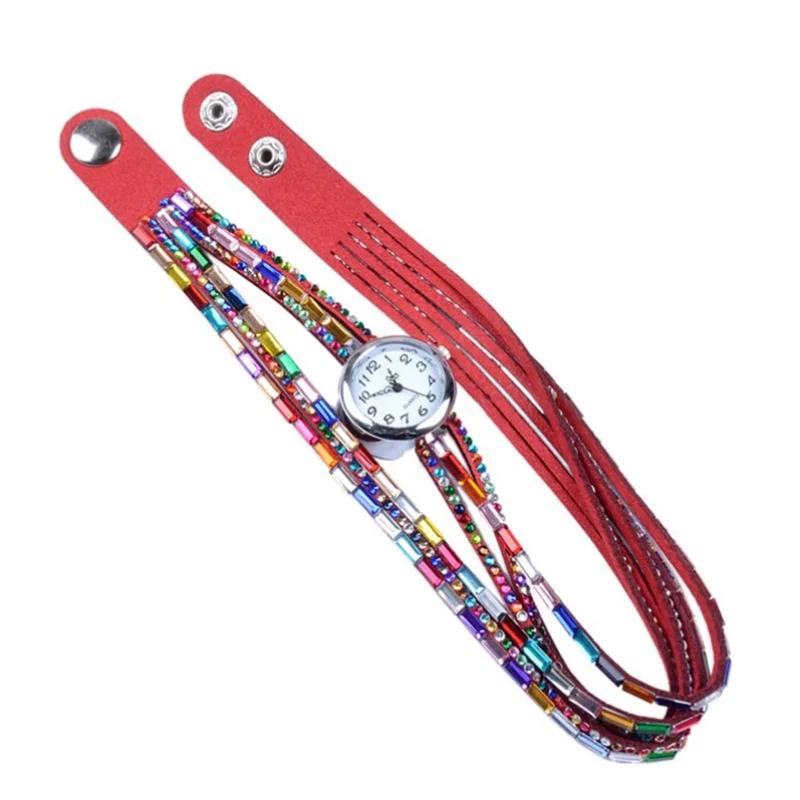 Часы наручные женские с цветным ремешком модные повседневные заклепками для