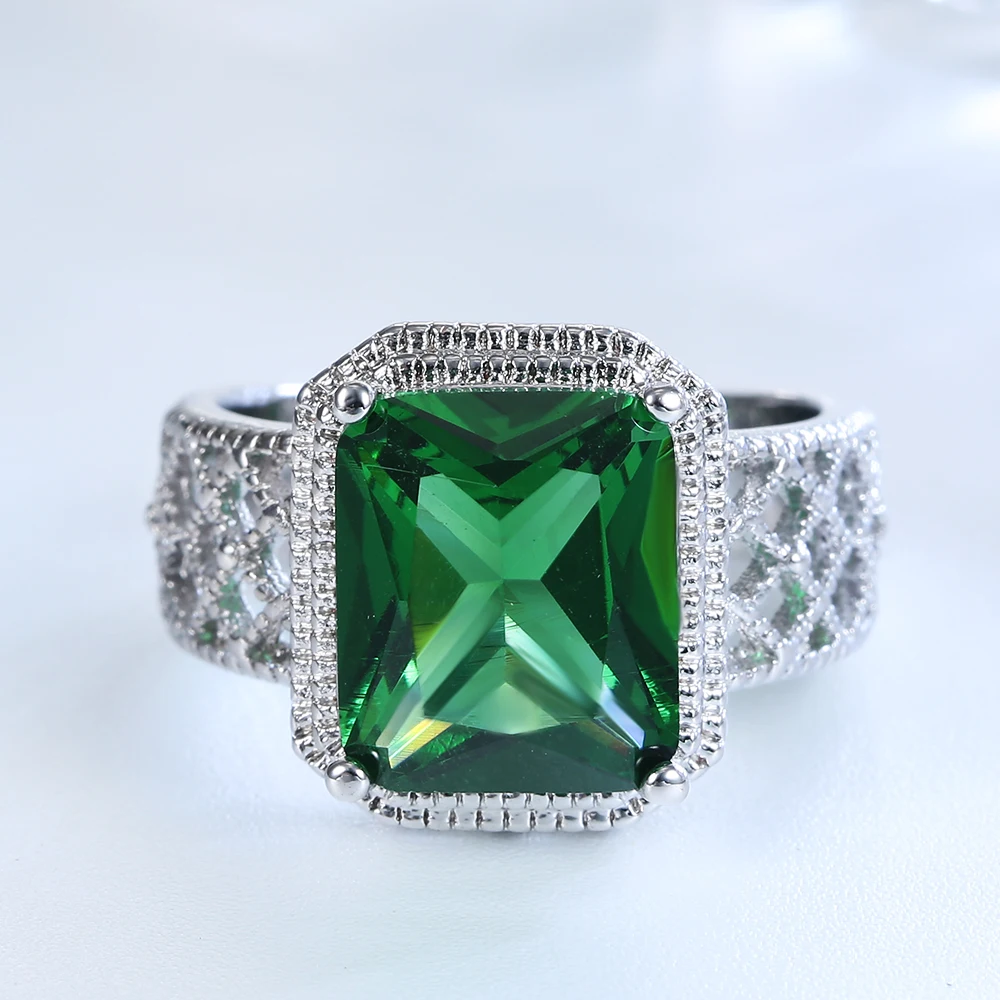 Hainon квадратное зеленое циркониевое серебряное кольцо Лидер продаж высокое