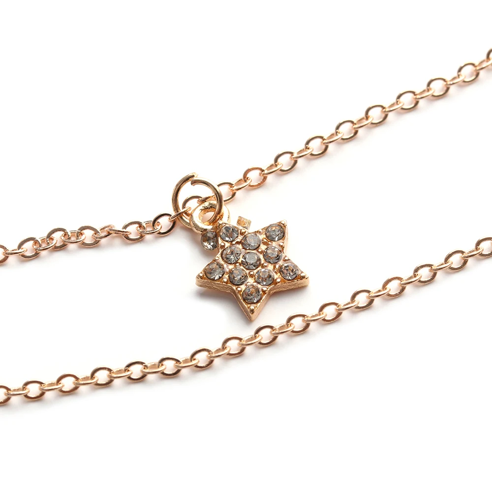 1 шт. Для женщин сексуальный 2 цепи Слои Bling кубического циркония Цепочки и ожерелья серебряная Луна Звезда Кулон Цепочки и ожерелья Колье Воротник Шарм ювелирные изделия