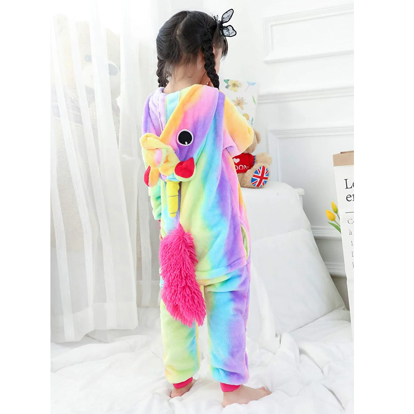Детская Пижама комбинезон фланелевые пижамы с единорогом и бантиком для детей от