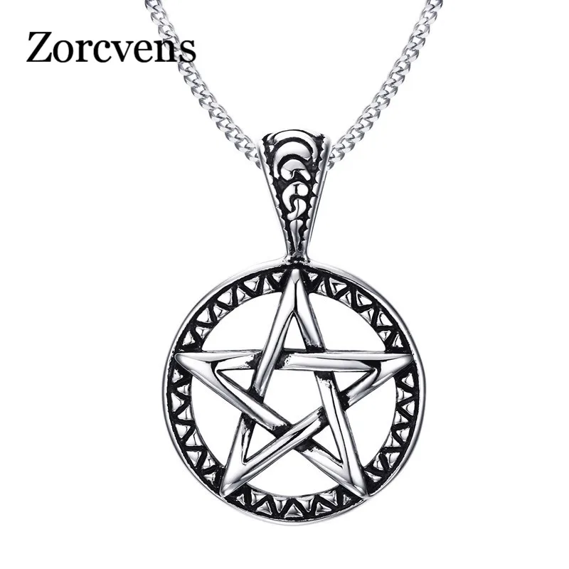 ZORCVENS, винтажные ювелирные изделия, пентаграмма, пентаграмма, языческий, Wiccan, ведьма, готический Оловянный кулон, ожерелье для мужчин и женщин