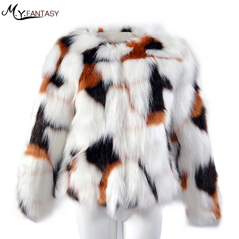 Женская Шуба из искусственного меха шуба норки серого и белого цветов короткая