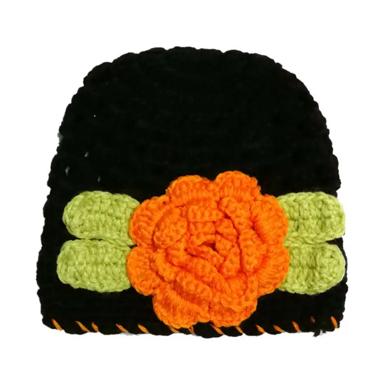 13 Black with orange Весенняя вязаная крючком шапка для маленьких девочек; детская шапочка для душа; ручная вязаная шапка с цветами для новорожденных; H950S - Цвет: 13 Black with orange