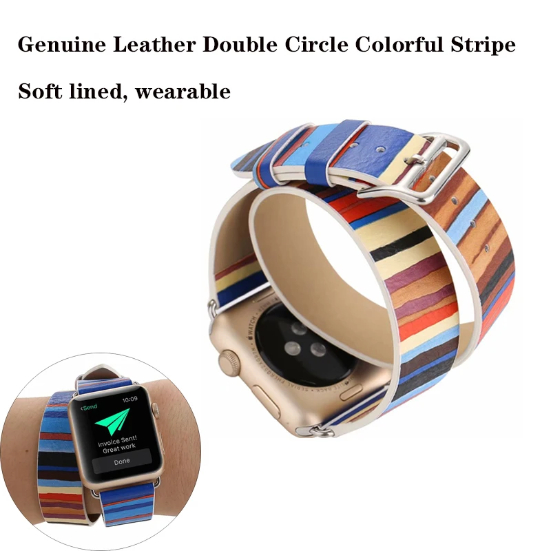 Ремешок из натуральной кожи для Apple watch band 4 44/40 мм двойной круглый цветной