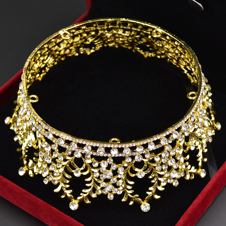 2019 New Gold And Silver Color Luxury Rhinestone Princess Round Crown Hair Band Baroque Fashion Bride Wedding Head Jewelry | Украшения и