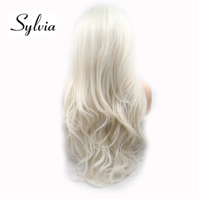Sylvia 60# блонд Белый синтетический U Часть Кружева передние парики тела волна средняя часть термостойкие волокна волос для женщин