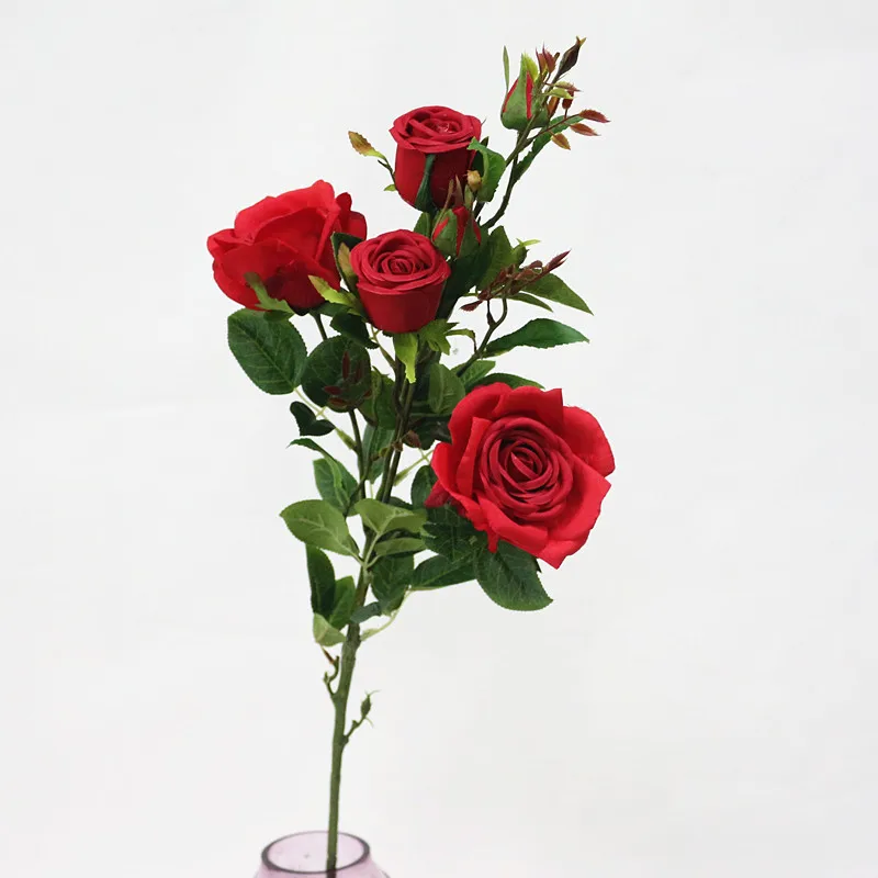 red Flone 6 головок Искусственные розы цветы Шелковый букет ветка искусственный цветок для свадьбы декор День Рождения Вечеринка ремесла Декор Цветы - Цвет: red