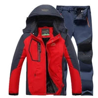 winter outdoor camping trekking hiking skiing fishing waterproof jacket pants 2pcs sets men thermal jacket soft shell trousers