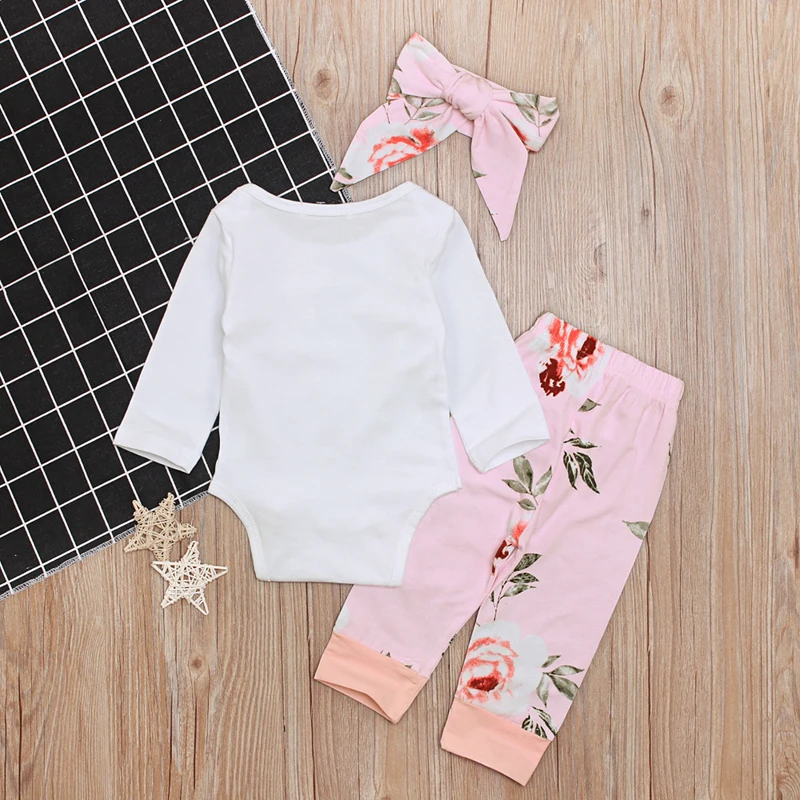 Rorychen Newborn Infant Baby Clothes Set Girls Long Sleeve Bodysuit+Long Pants Leggings+Headbands 3Pcs Suits | Детская одежда и