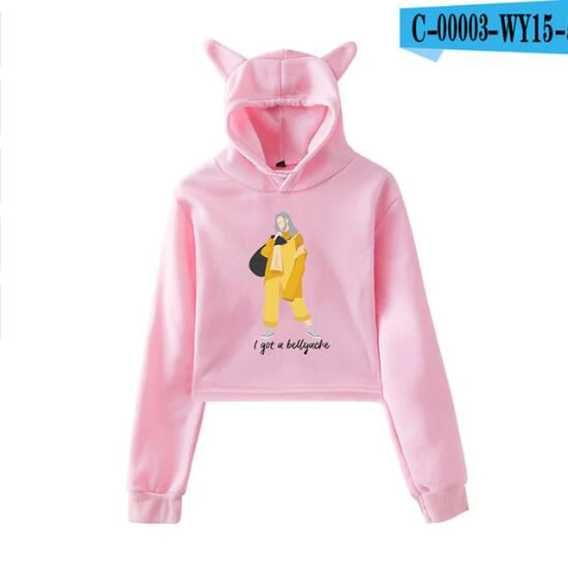 УКОРОЧЕННЫЙ ТОП Billie Eilish, розовая толстовка с капюшоном, Harajuku, джемпер с длинным рукавом, пуловер с капюшоном, пальто, Повседневная Толстовка, sudaderas mujer - Цвет: 023