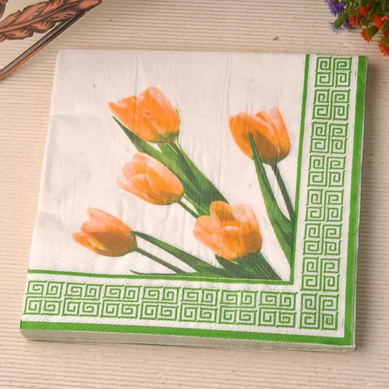 Новинка бумажные салфетки желтые лилии зеленый платок декупаж поделки Свадебный