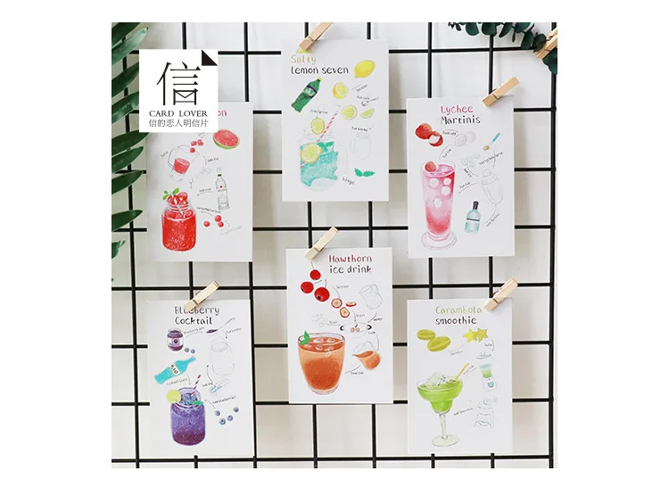 30pcs/lot Summer Drinking Postcard Message Note Wish Gift Cards Paper Bookmark Cute Stationery